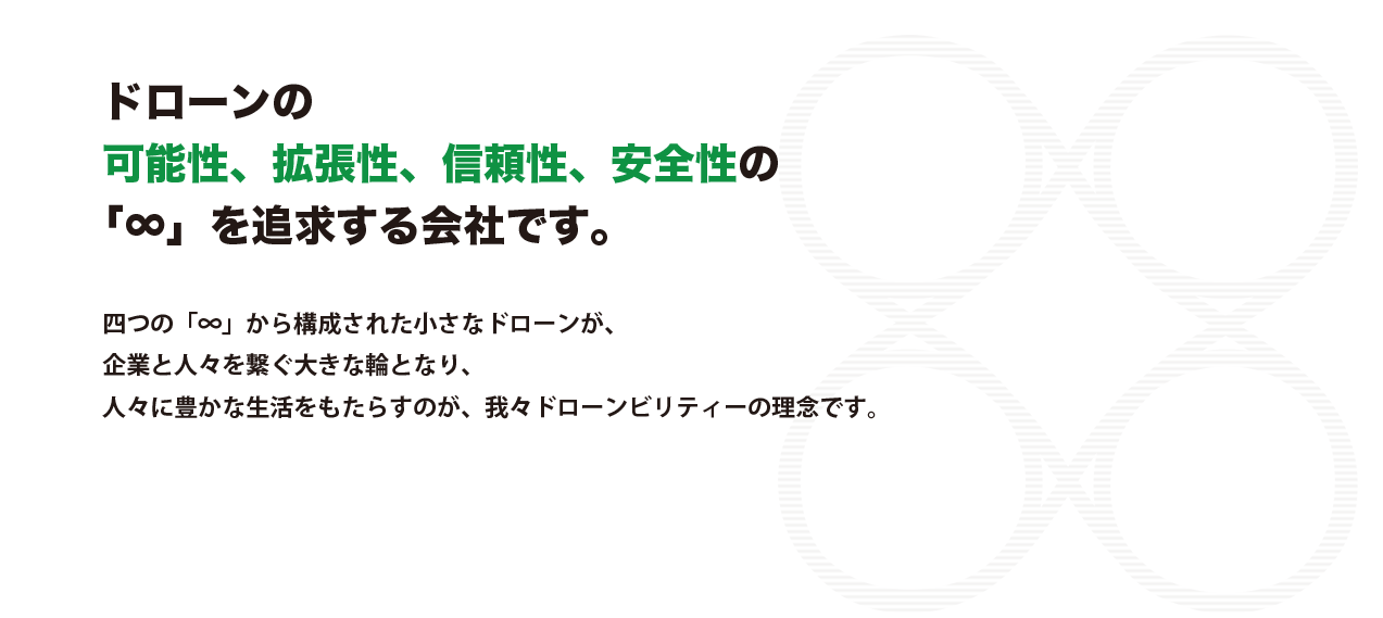 ドローンの可能性、拡張性、信頼性、安全性の「無限大」を追求する会社。